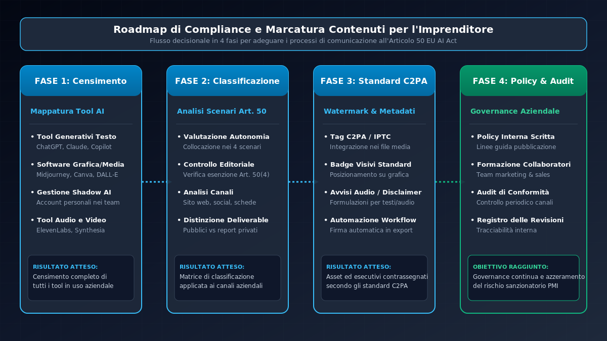 Roadmap di compliance e marcatura contenuti per l'imprenditore