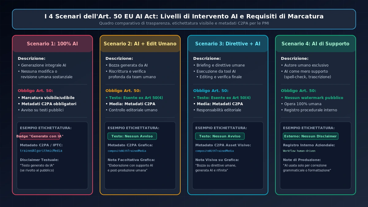 I 4 scenari dell'Art. 50 EU AI Act per la marcatura dei contenuti sintetici