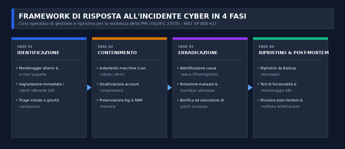 Framework di risposta all'incidente cyber in 4 fasi