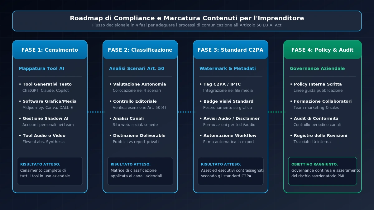Roadmap di compliance e marcatura contenuti per l'imprenditore